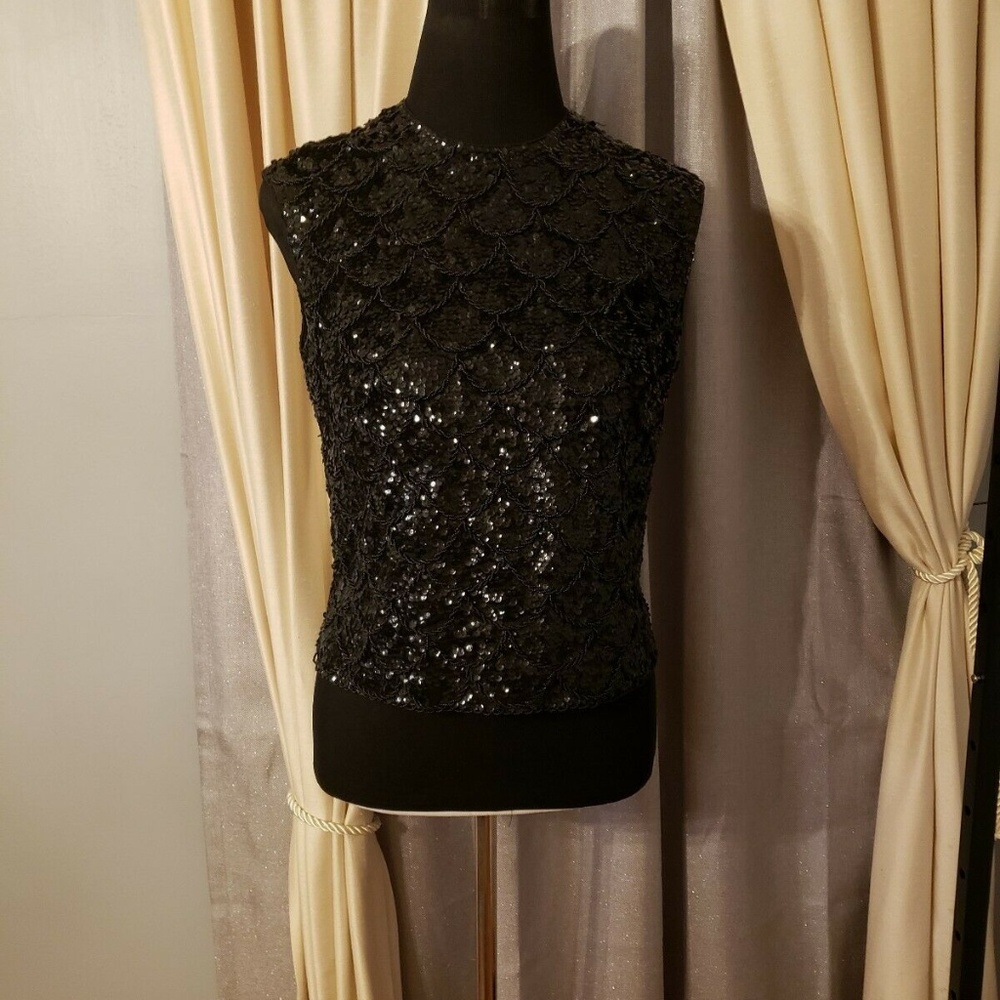 Women’s Sleeveless Blouse  Black  Sequins Beads